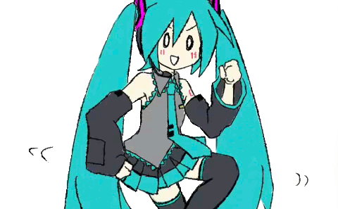 a gif of hatsune miku, a girl with long blue twintails, dancing